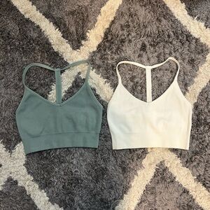 Yogalicious- Green and White Rib Seamless Tea-Time Bra